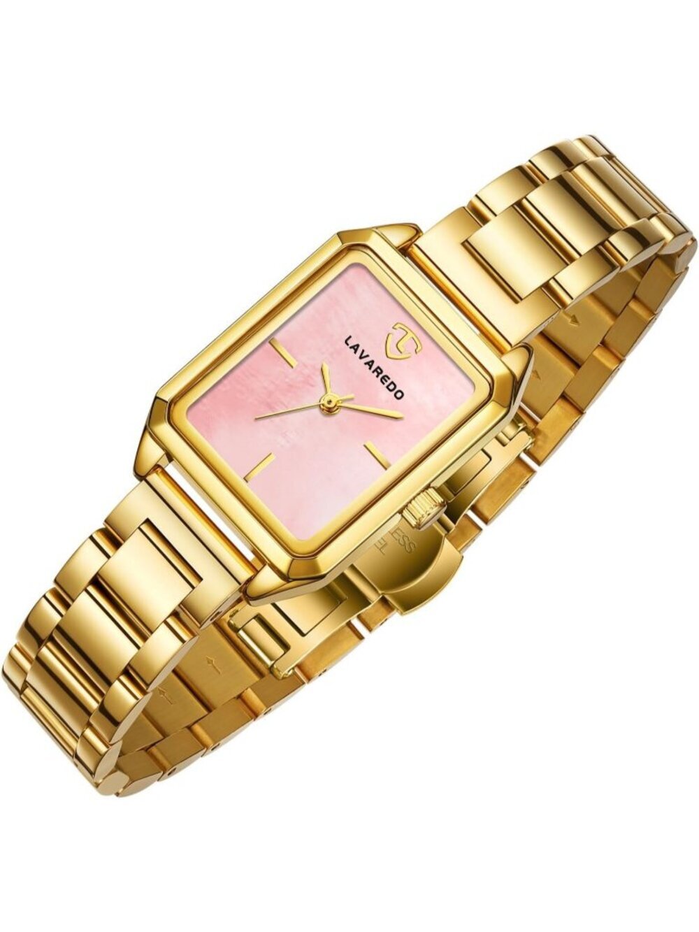 Women's Gold Pink Analog Quartz Stainless Steel Waterproof Luxury Bracelet Watch